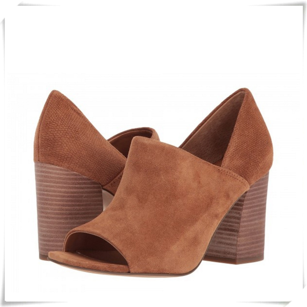 Franco Sarto Dress Open Toe Block Stacked Heel Suede Booties LIke New